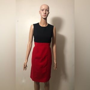 Vintage 90s red and black two piece dress suit with matching top coat